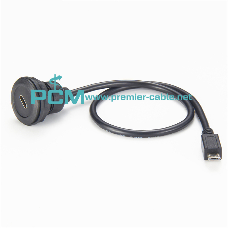 USB3.1 Type-C Female to Micro USB Type-B Male Panel Mount Cable