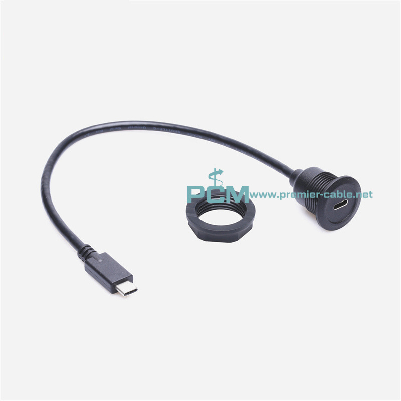 USB C Round Panel Mount Extension Cable 