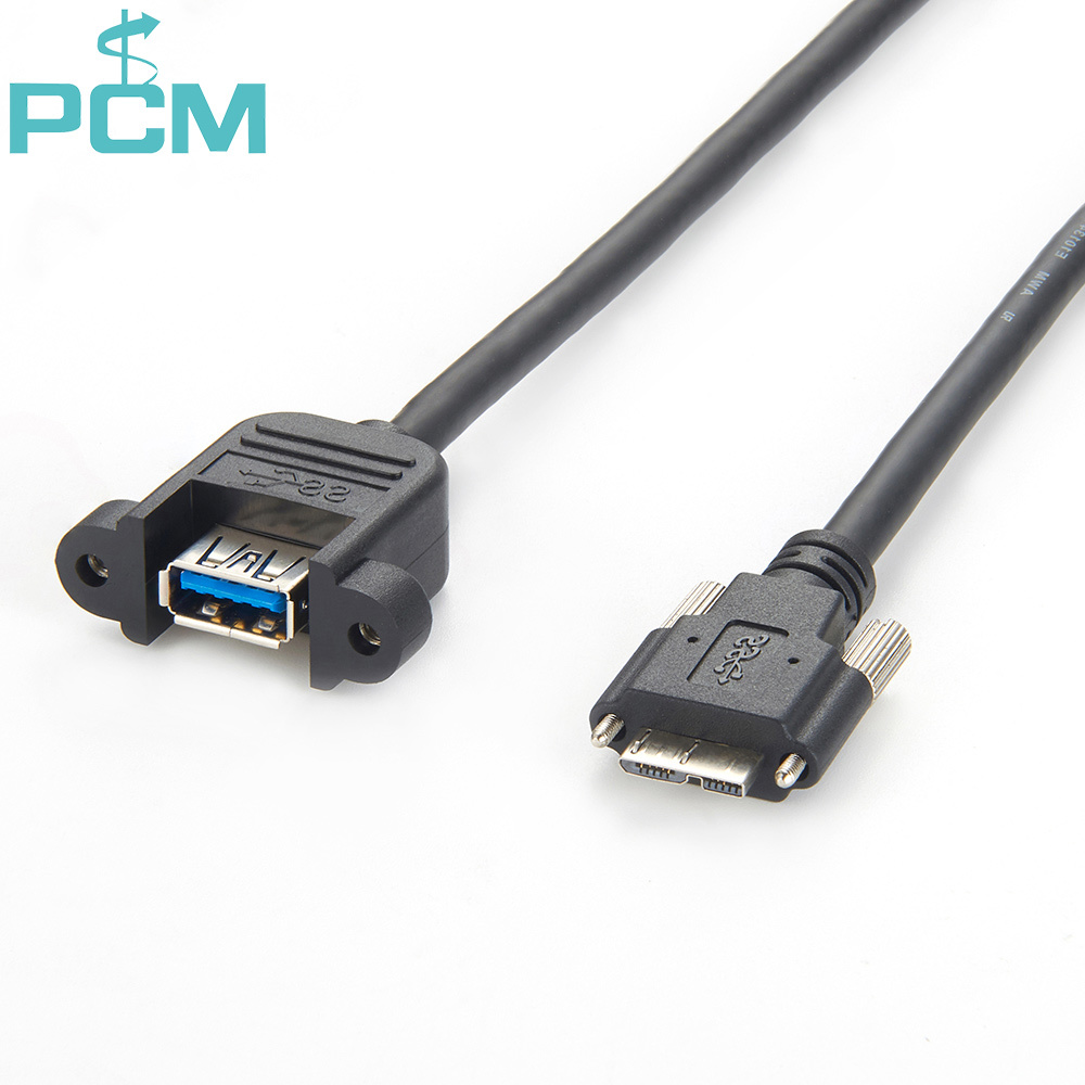 USB 3.0 Panel Mount Micro B Screw Lock Cable 