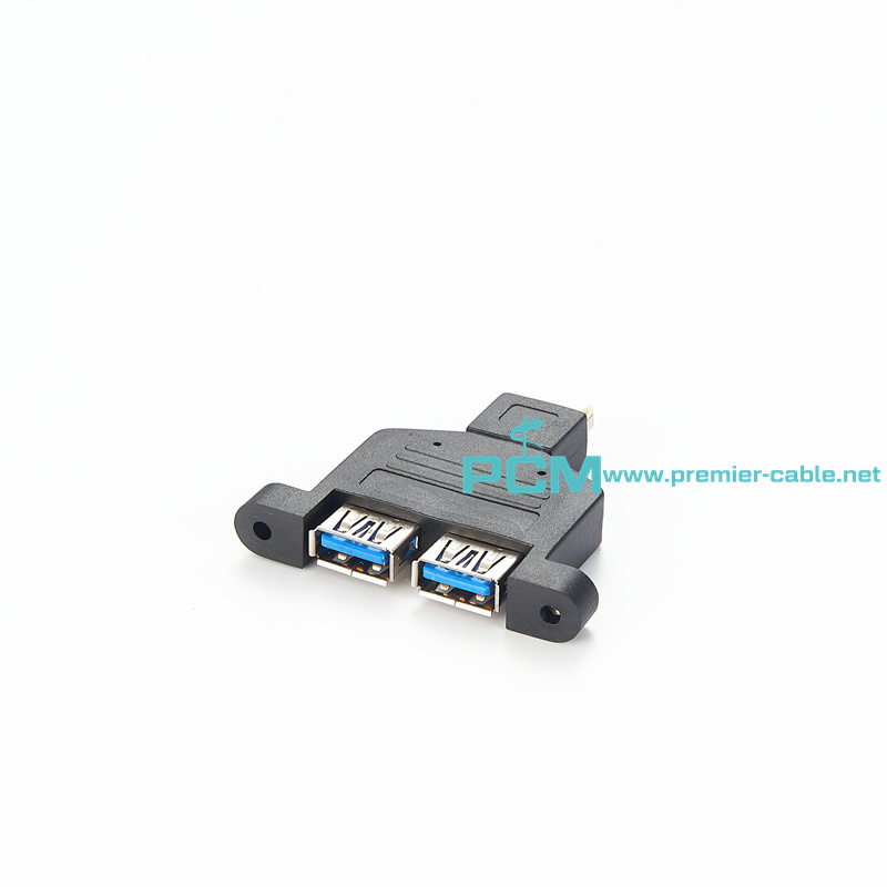 Type E to Dual USB 3.0 A Female Cable Panel Mount