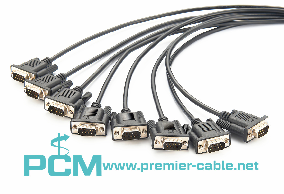 DB62 male to 8-port DB9 male connection cable