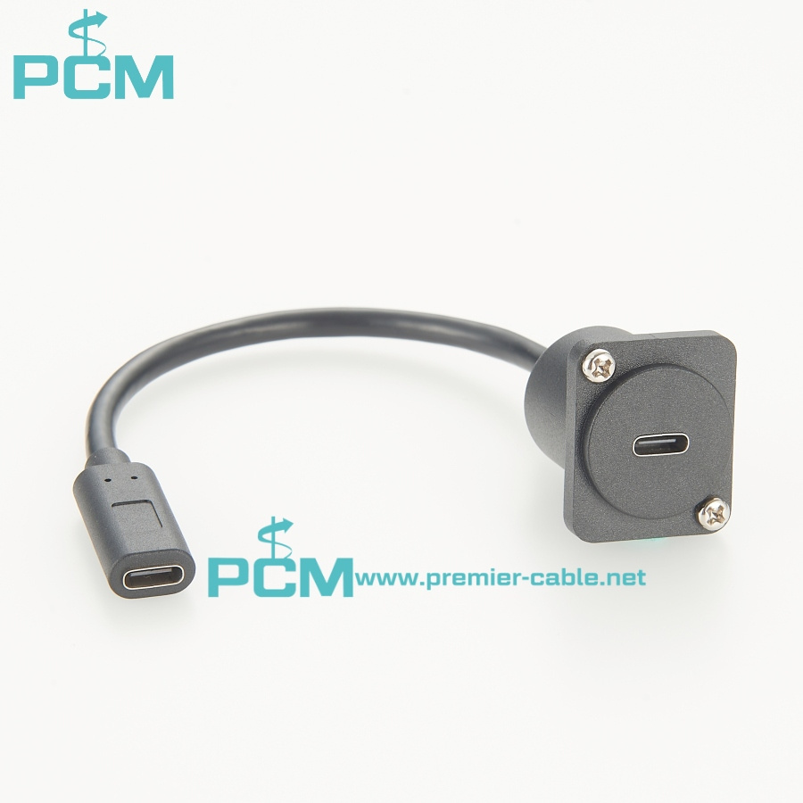 USB C female to type C female panel fixed pass through connector