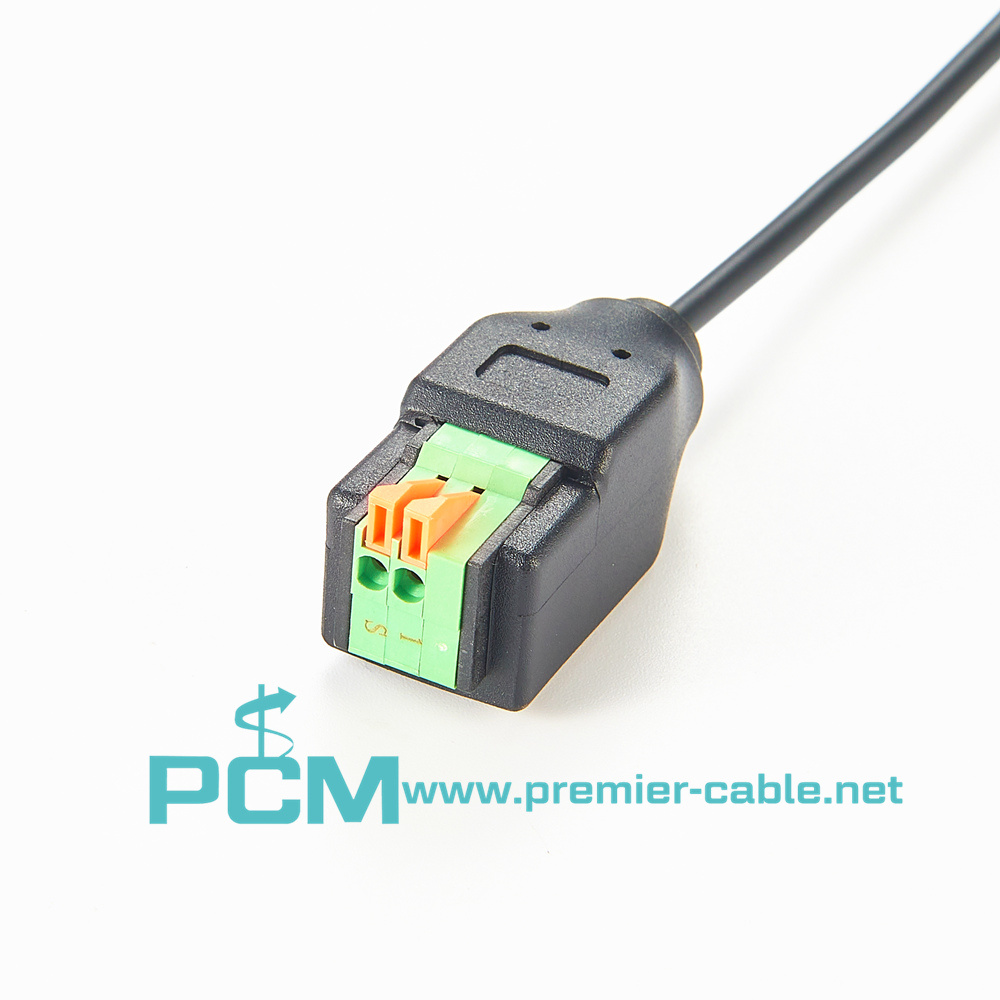 Premier Cable DC Barrel Plug to 2-Pin Push Spring Terminal Block