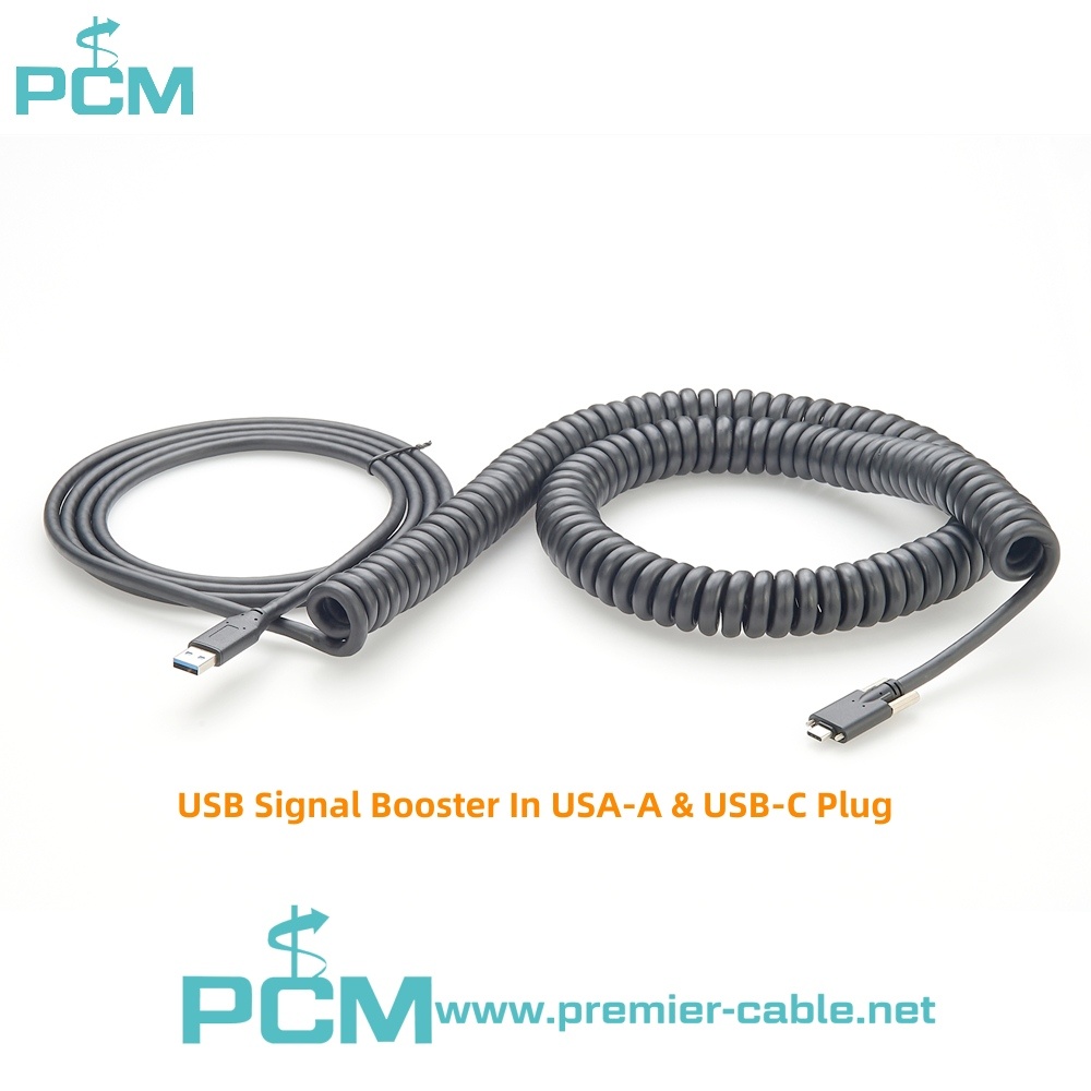 USB 3.1 Type A Male to Type C Male Active curly Cable 10m