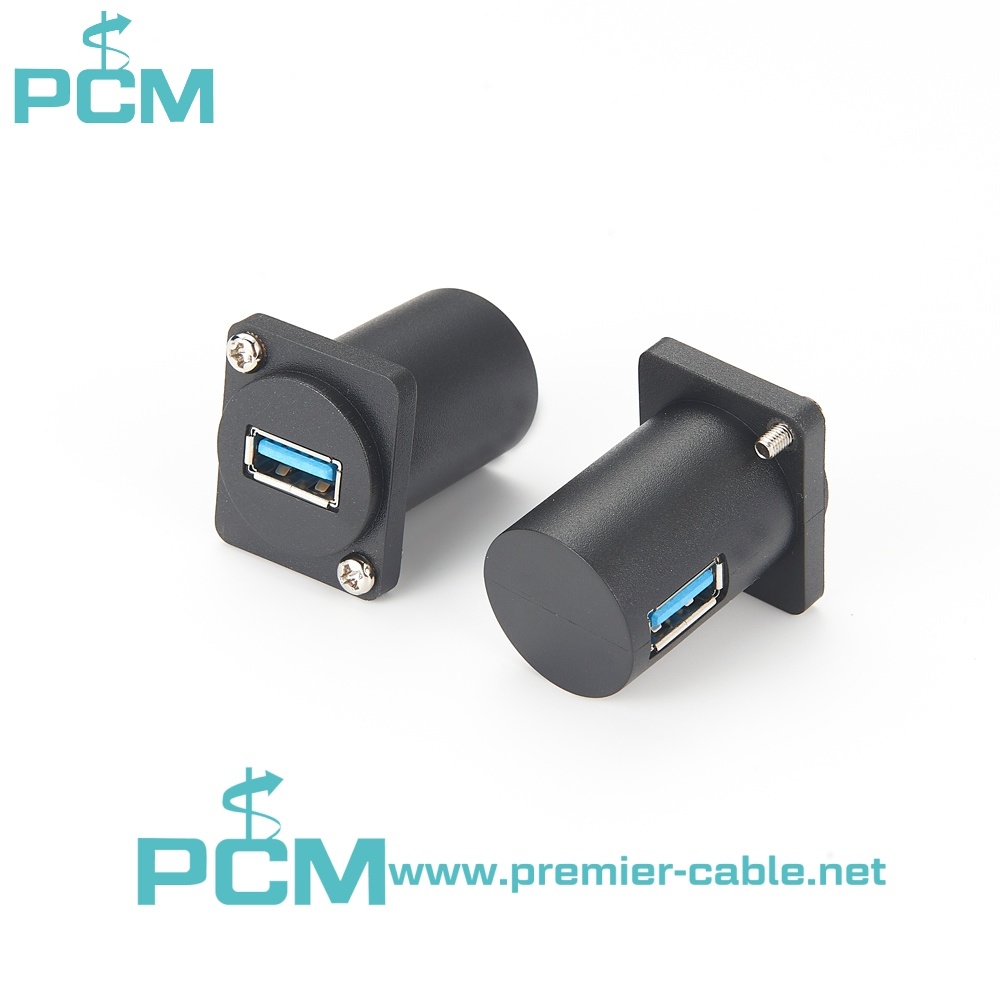 USB 3.0 Panel-Mount Connector D-Type Right Angle Coupler