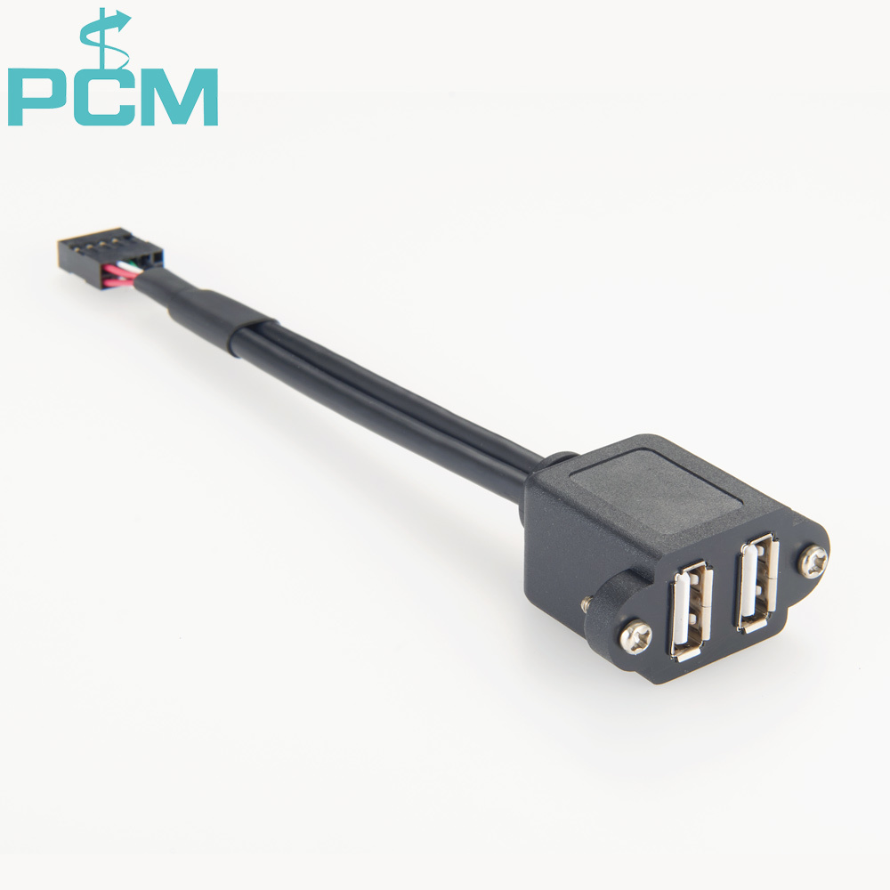 USB A 2.0 to 10 Pin Header Panel Mount Dual Cable