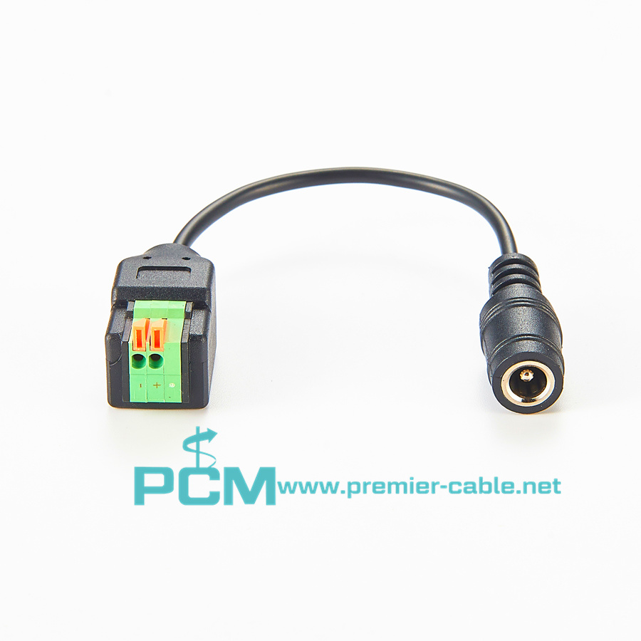 Premier Cable DC Barrel Plug to 2-Pin Push Spring Terminal Block