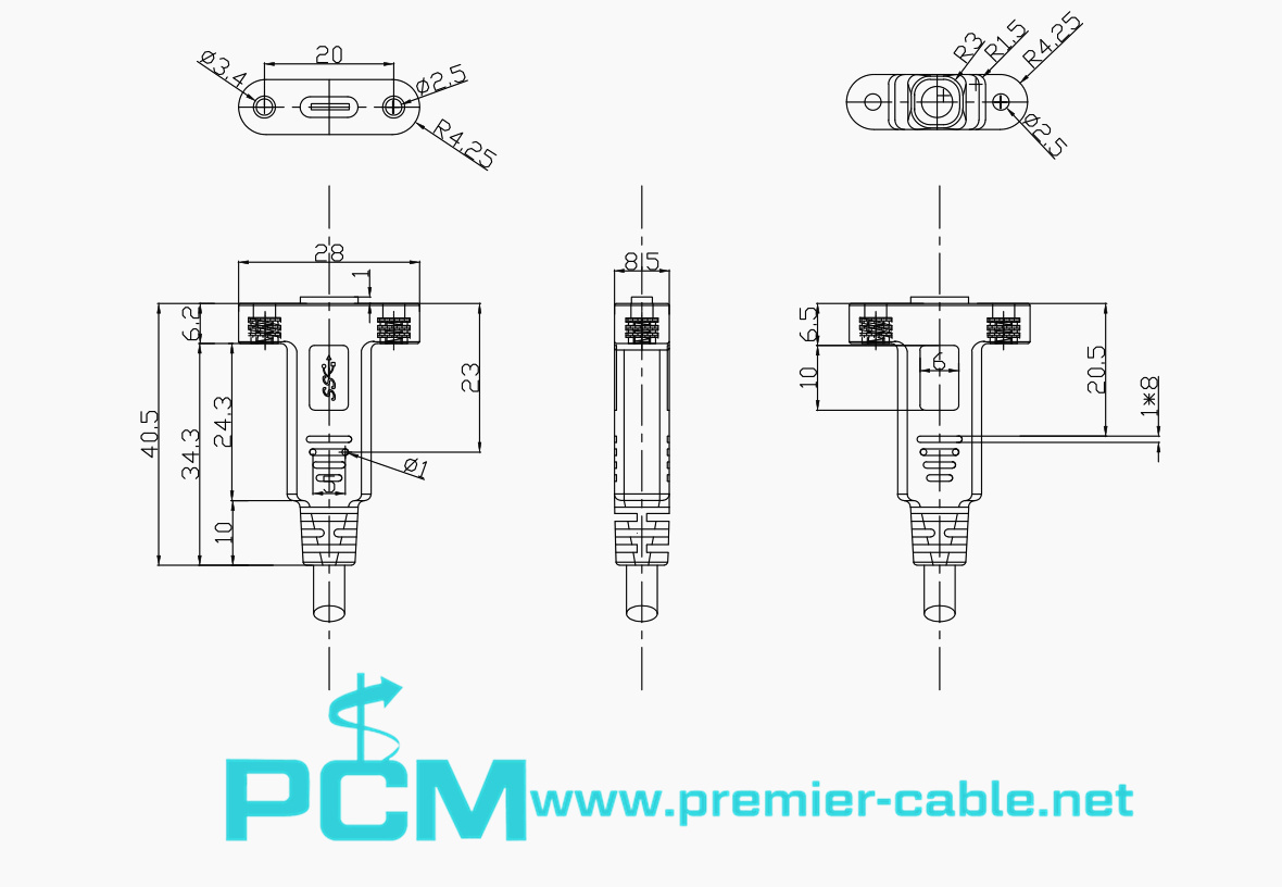 USB 3.1 C Panel Mount Extension Cable