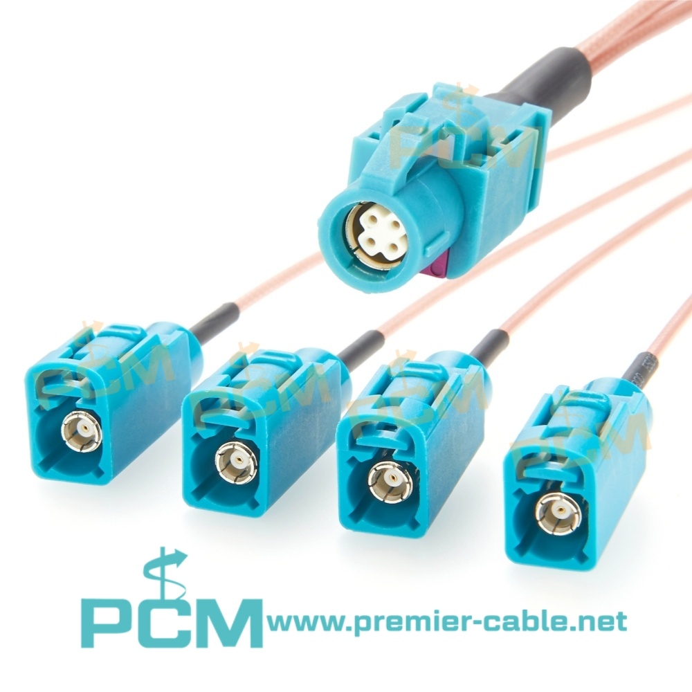 4 Core HSD Female to Fakra 4 Splitter Video RF Coaxial Cable