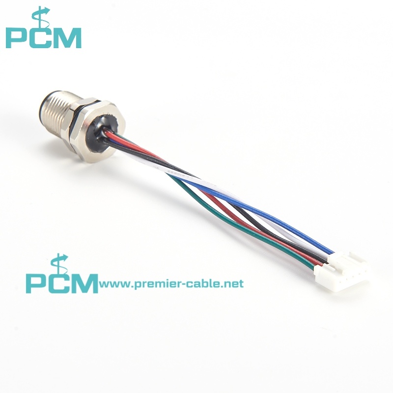 M12 connector A coding Male 5 Contact  panel mount PG9 front fastened