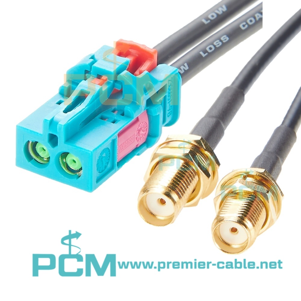 HFM Mini Fakra Double Ports to SMA Female Plug Car Coax Cable