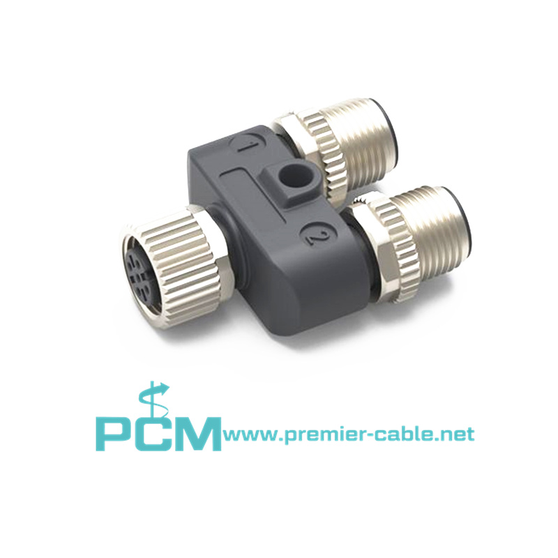 M12 Y type adapter male to 2 female splitter connector
