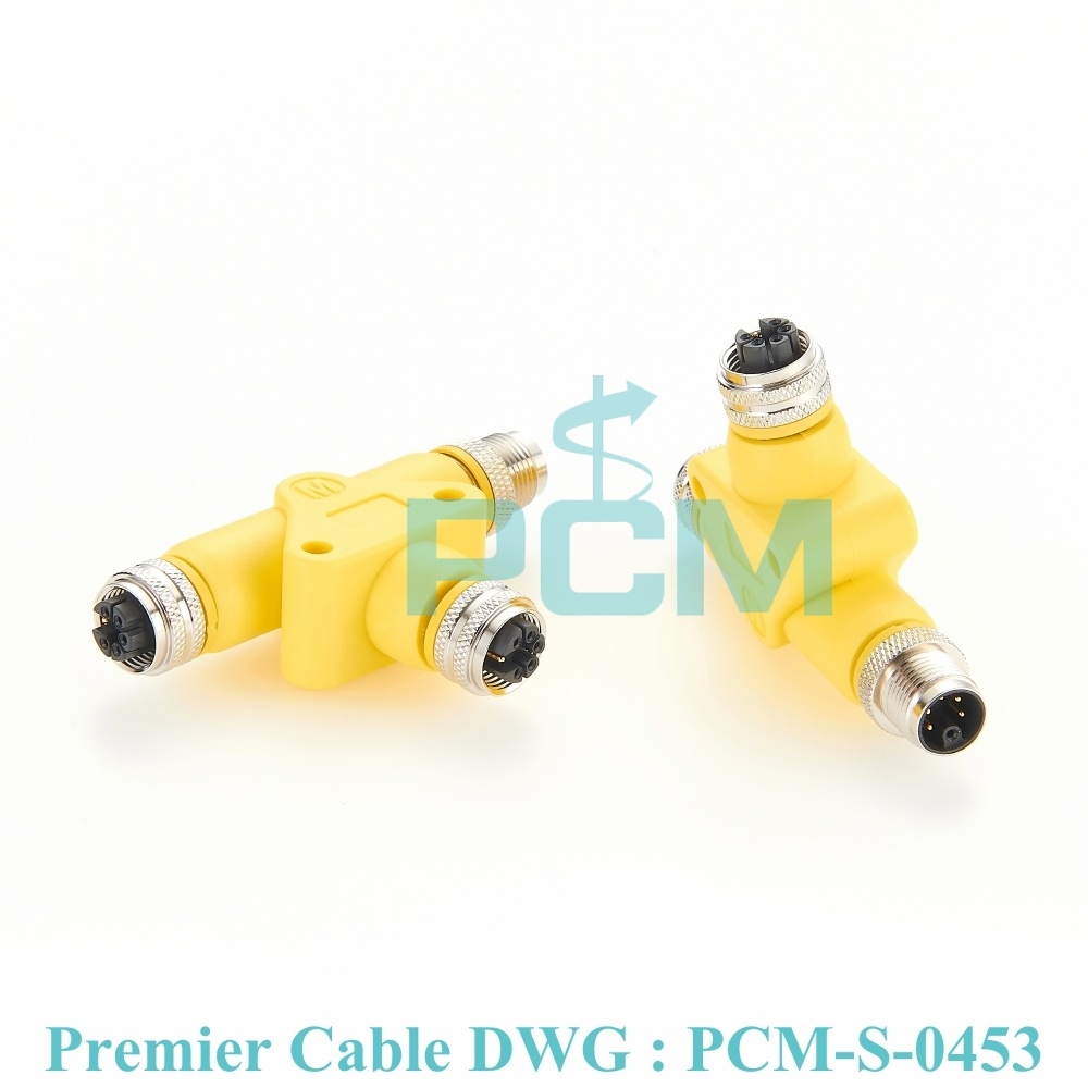 M12 M Code Power Connector T splitter Tee Coupler