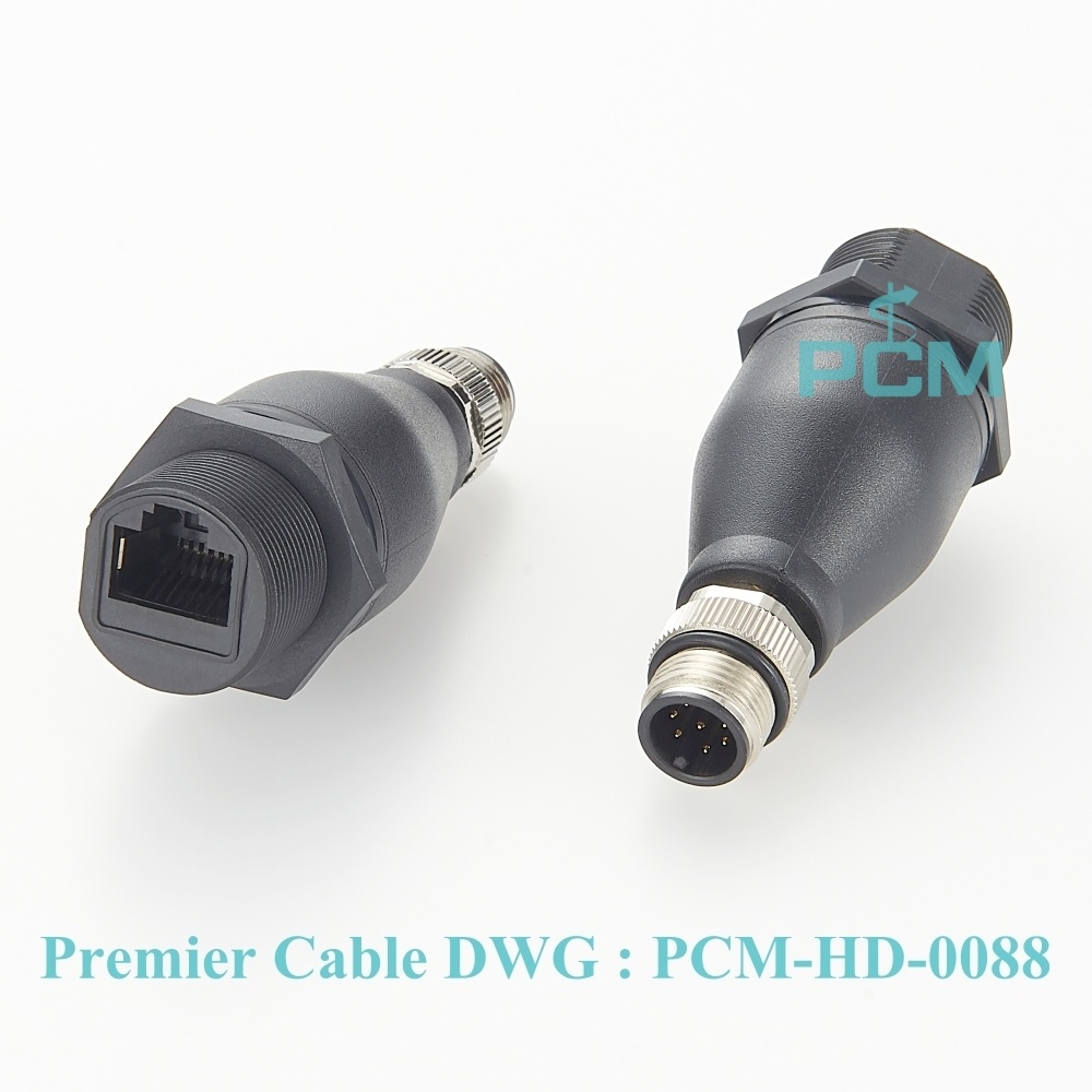 RJ45 to M12 Adapter 8 Pin A code A-Coding Waterproof IP67