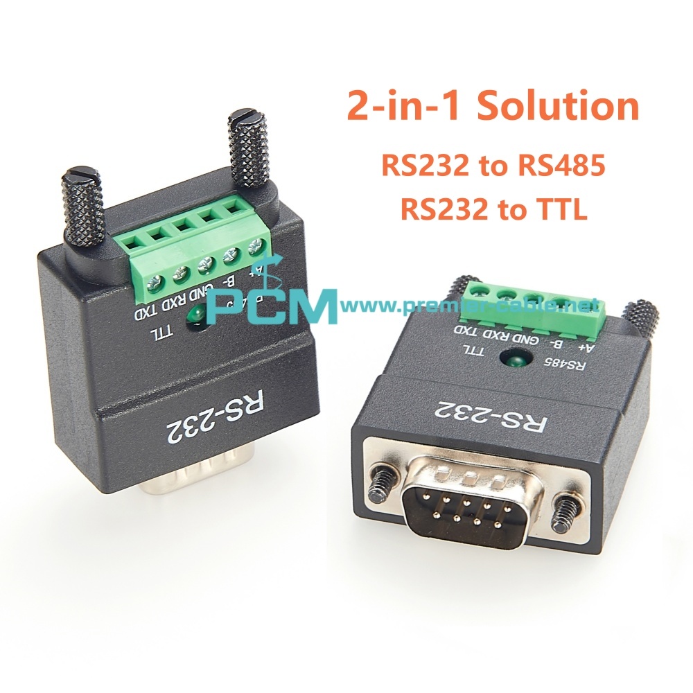 2-in-1 DB9 Male RS232 to RS485 TTL Terminal Block Converter