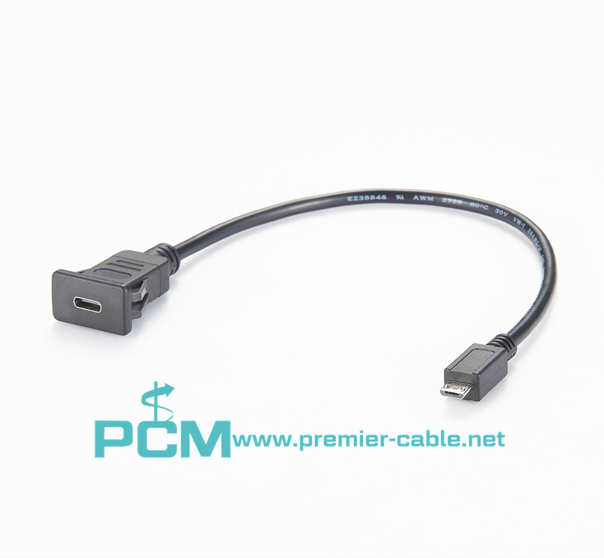 USB-C Panel Mount Extension Cable Micro B