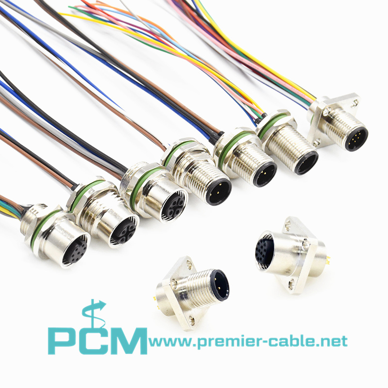 M12 Circular Connector Panel Front Mounting Wire End
