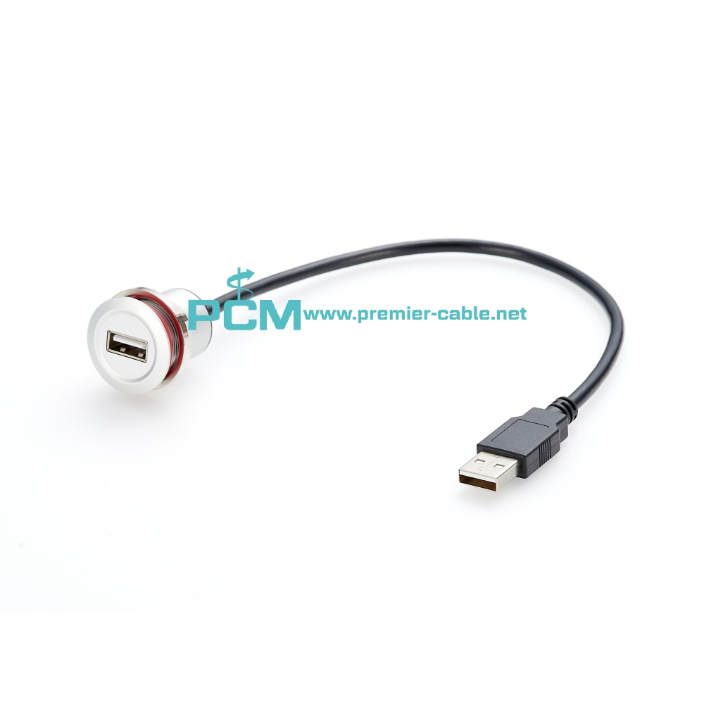 USB2.0 Buchse Type A Round Panel Mount Extension Cable with Cap