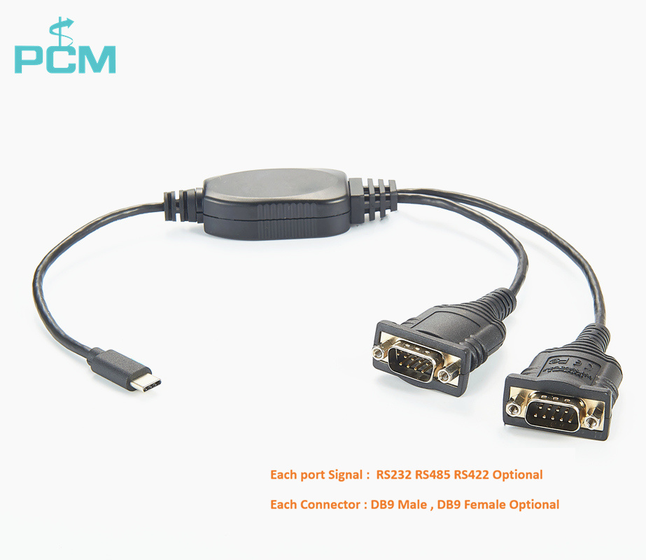USB C to RS232 Serial Cable DB9 2 Port