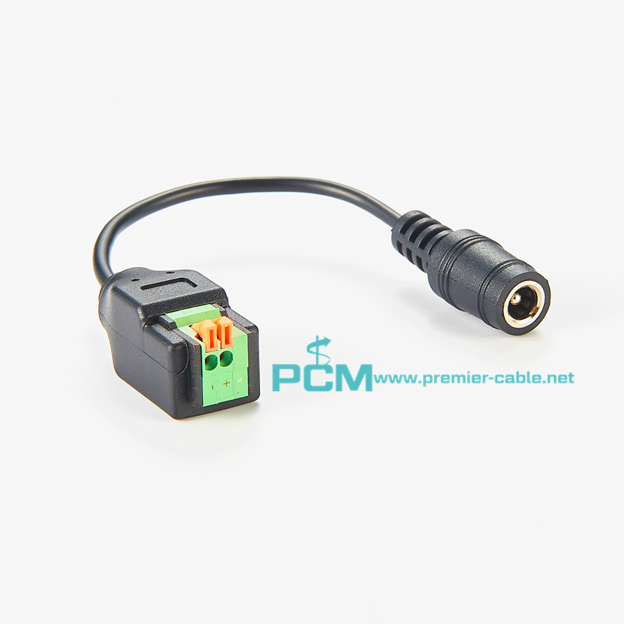 Premier Cable DC Barrel Plug to 2-Pin Push Spring Terminal Block