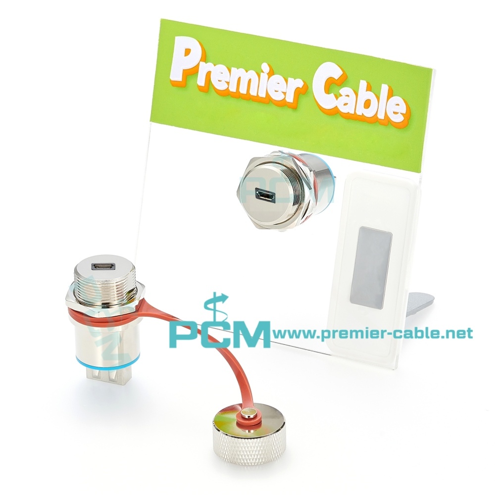 Metal Micro USB 2.0 Female to Female Waterproof Panel Mount Connector with Cap