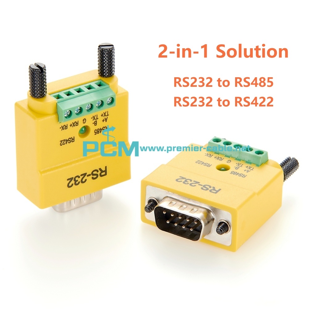 2-in-1 DB9 Male RS232 to RS485 RS422 Serial Converter