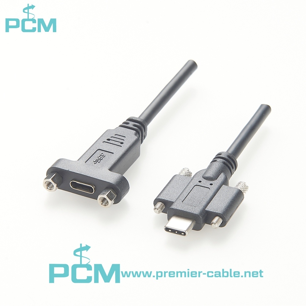 USB Type C Extension Cable Panel Mount Locking Screw
