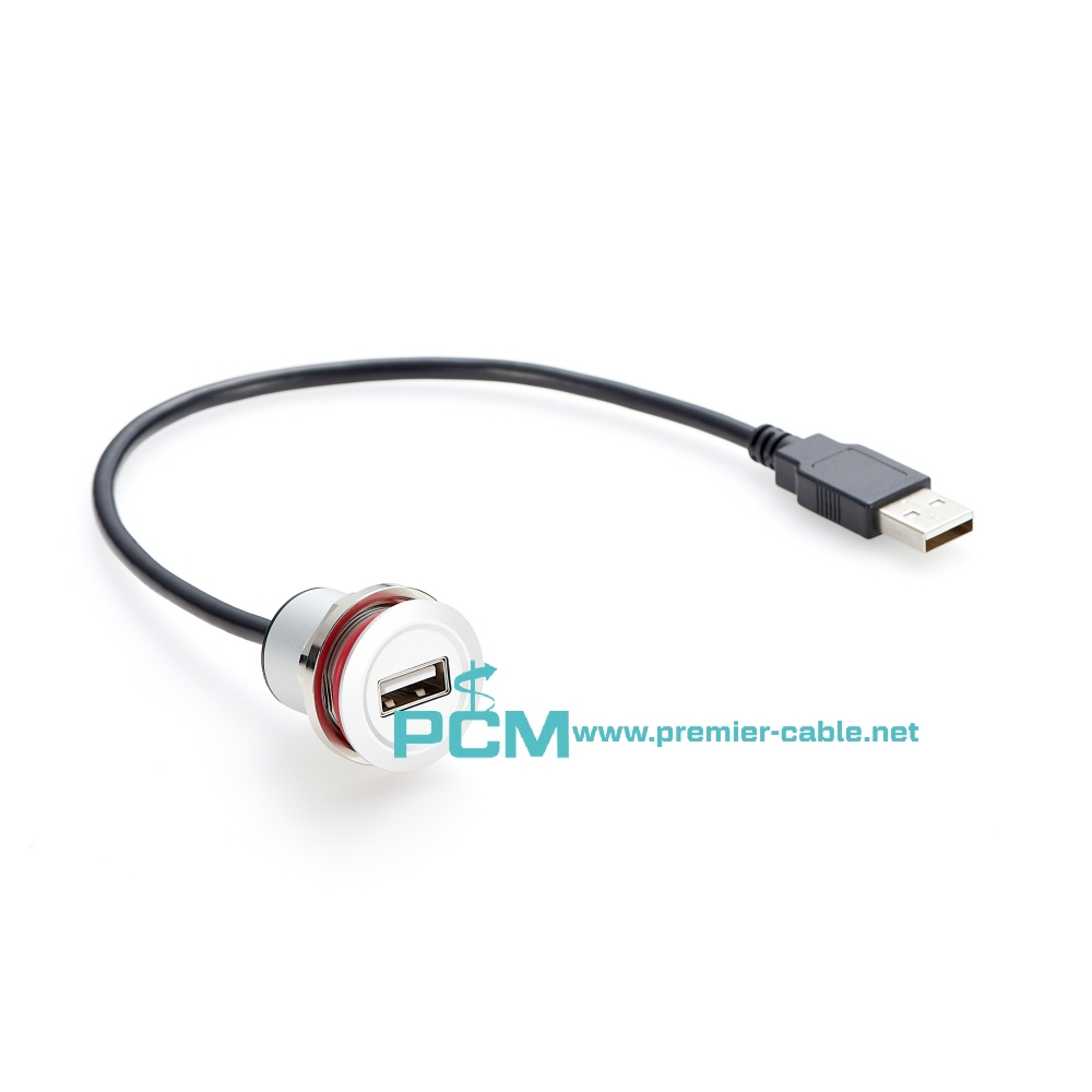 USB A Male to Female Feedthru Panel Mount Cable
