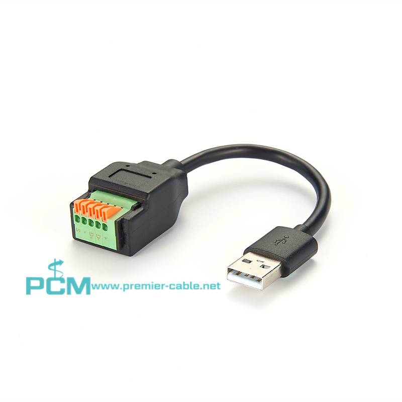 USB-A Male Plug to 5 pin Screwless Terminal Block