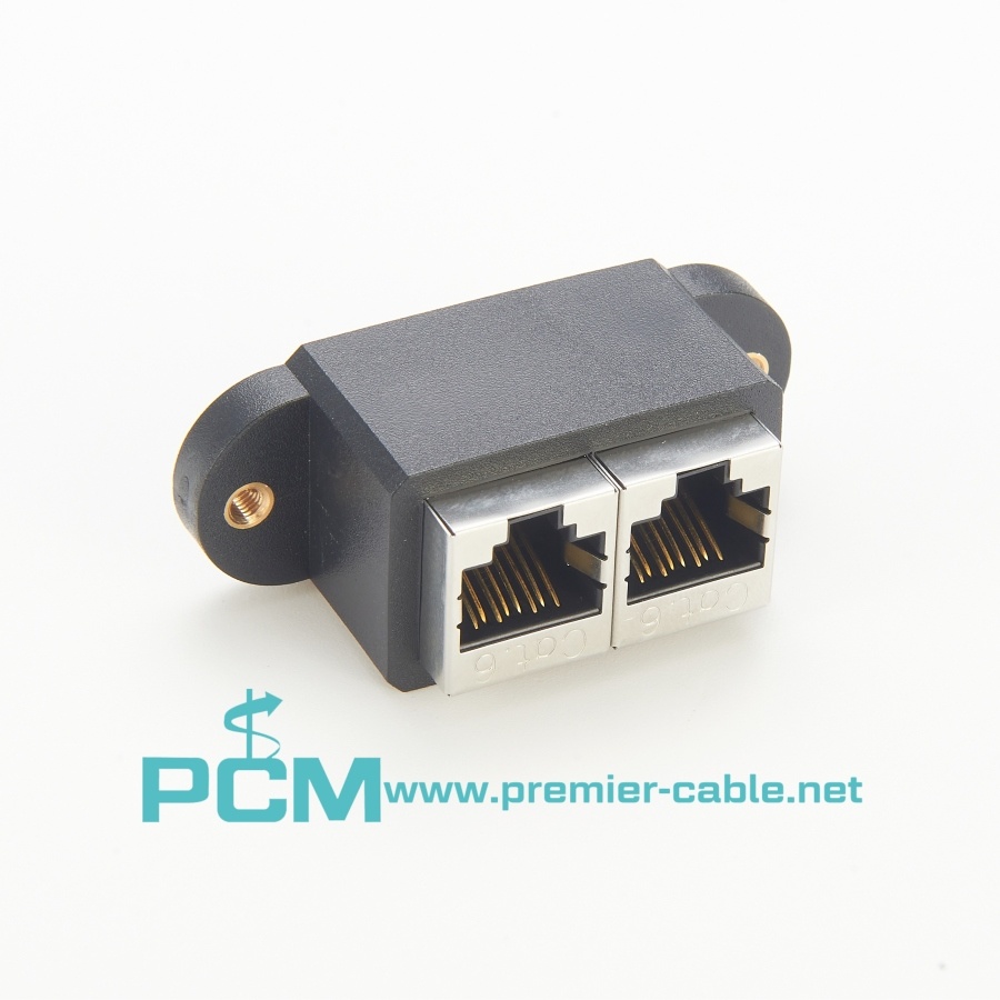 Dual RJ45 Female Panel Mount Ethernet Extension Cable 