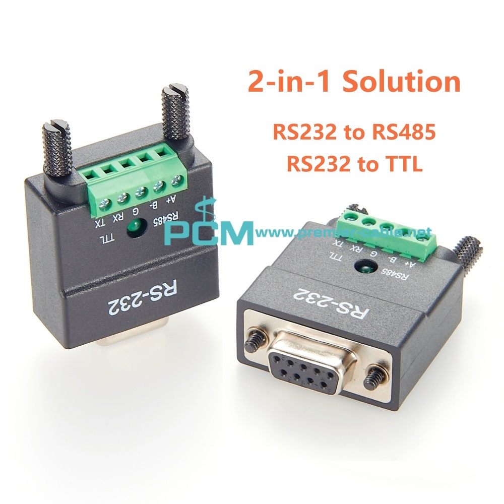 2-in-1 DB9 Female RS232 to RS485 TTL Terminal Block Converter