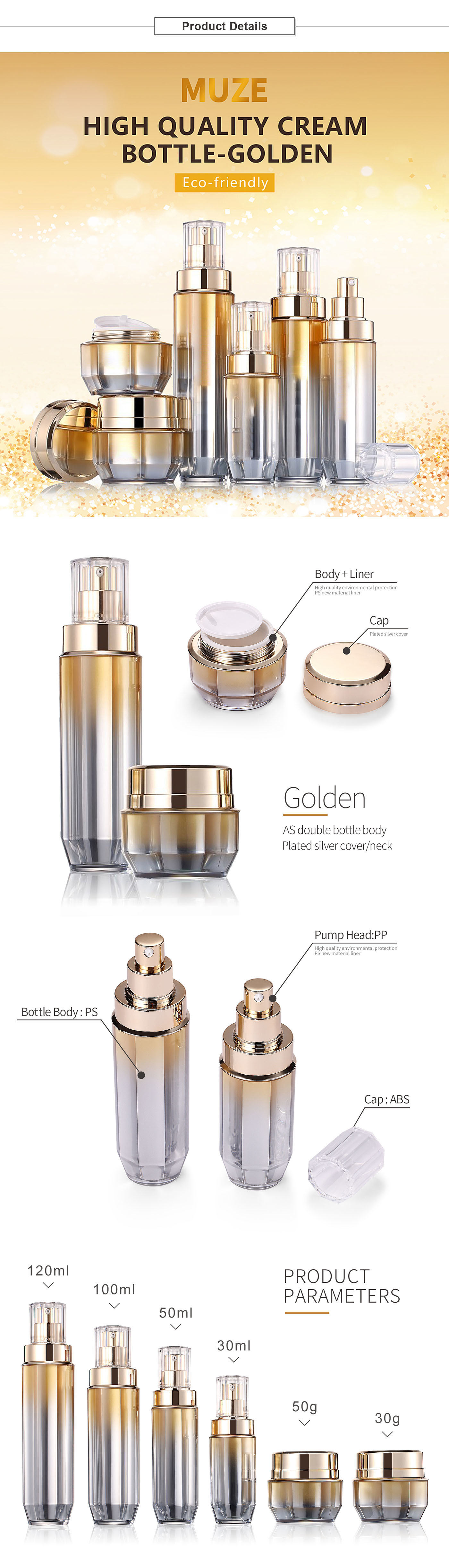 High-grade cream bottle with hexagonal cap-Gold
