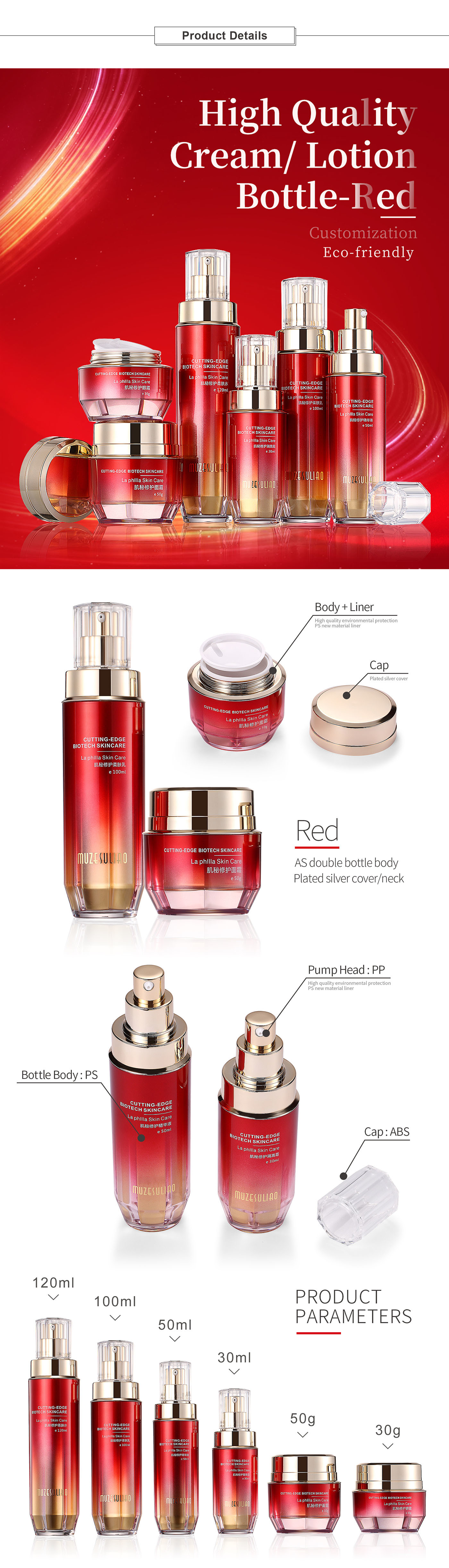 Hexagonal cap high-grade cream bottle-red