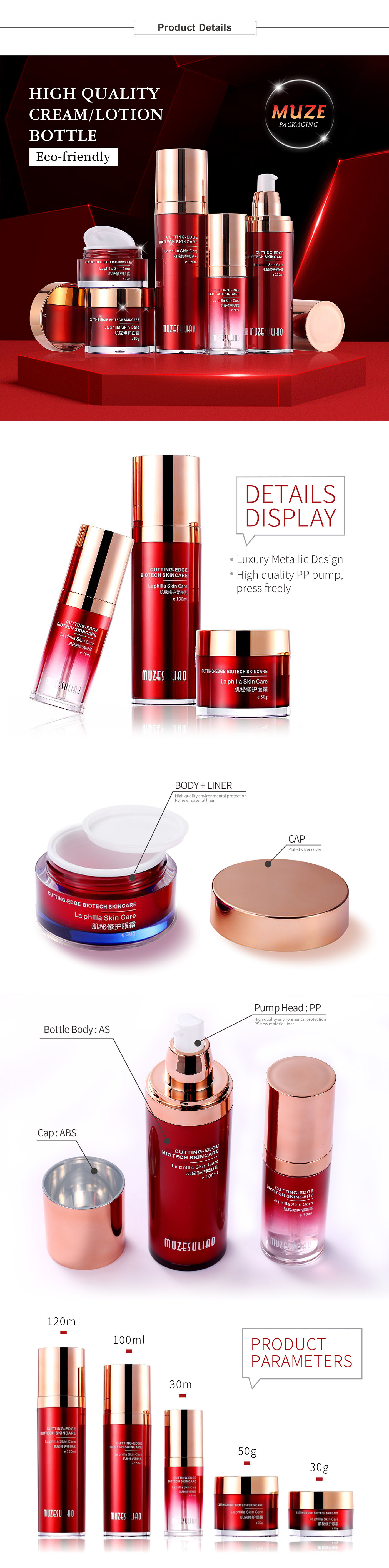 Red high-end cylindrical double bottle with gold cap