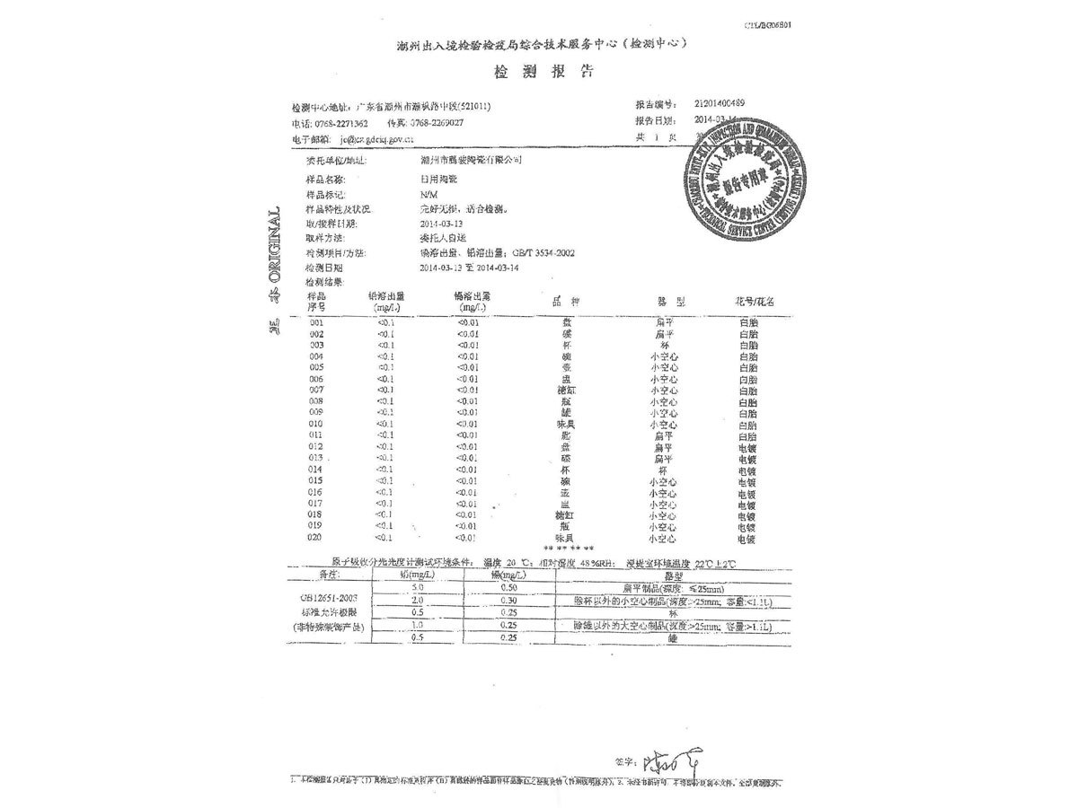 日用陶瓷檢測報告