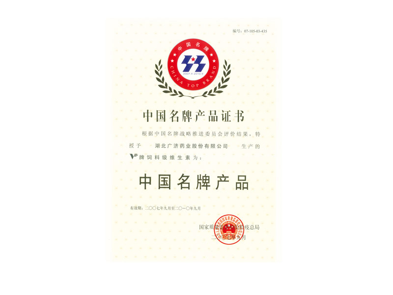中国名牌证书