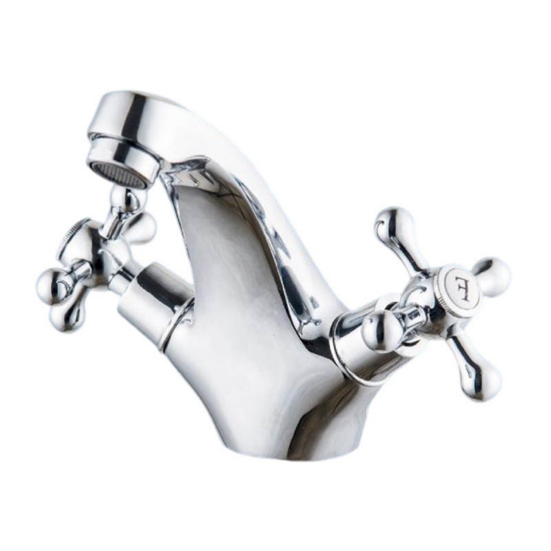 Mezclador de lavabo de latón de doble mango lento