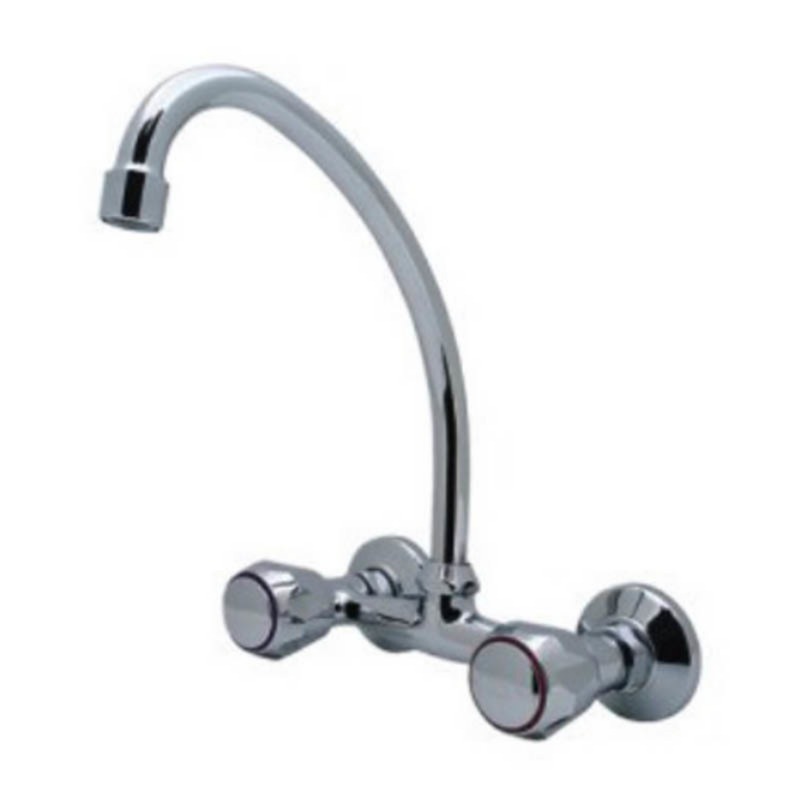 Double handle slow stem brass sink mixer in wall