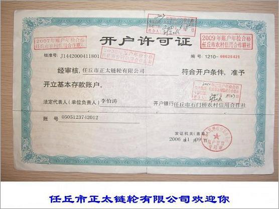 Zhengtai Sprocket Certificate