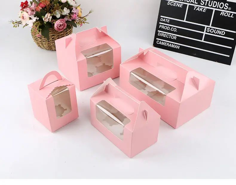 Cup Kraft Paper Muffin Cake Box With Cake Tray Party Wedding Birthday Dessert Packaging Case White Brown Box For Cupcake
