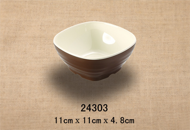 3.5寸四方螺纹碗（双色咖啡和米黄）
