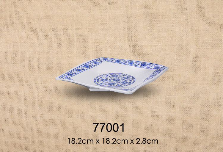 7寸四方八角盘（白色青花）
