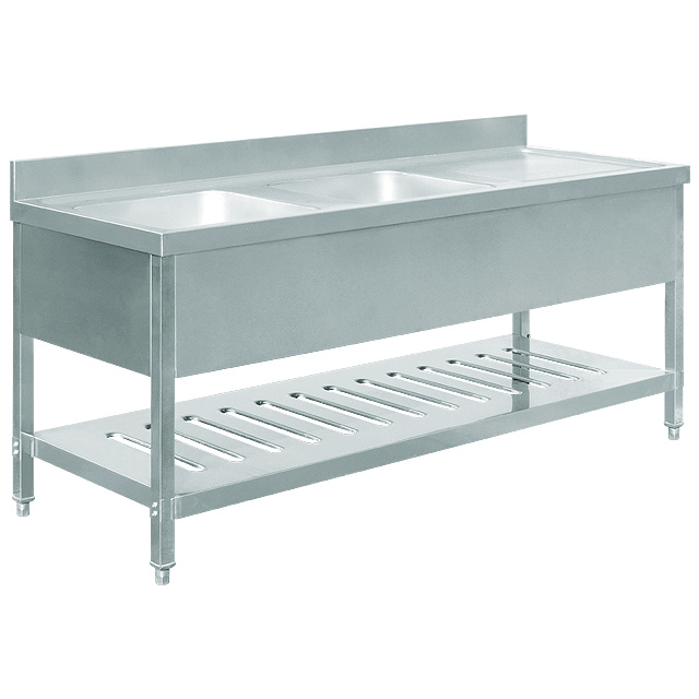 Double Sink Bench With Right Table & Under Shelf  (Mould Made Top & Bowl) BN-S68 BN-S69