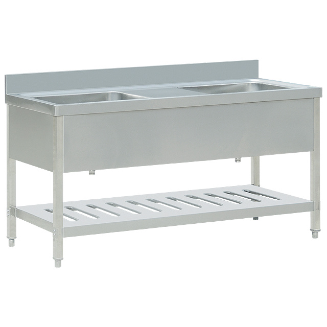 Double Sink Bench With Middle Table & Under Shelf  (Mould Made Top & Bowl) BN-S66 BN-S67