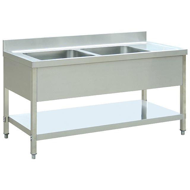 Double Sink Bench With Right Table & Under Shelf  (Mould Made Top & Bowl) BN-S64 BN-S65