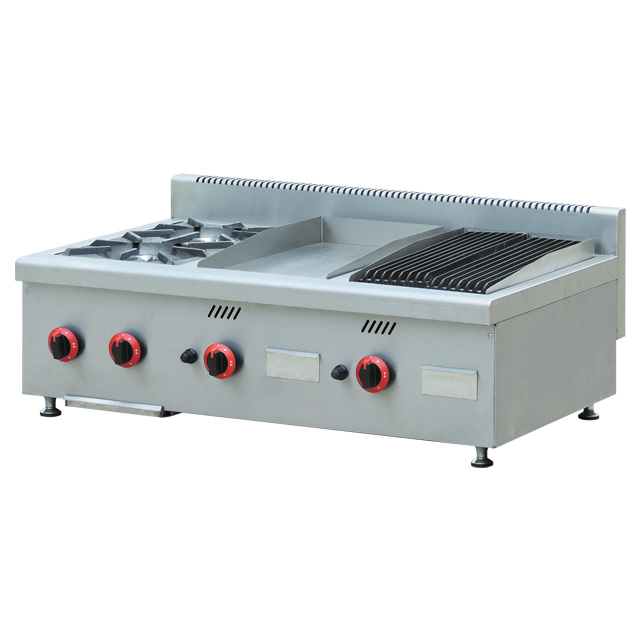 Counter Top Gas Range (2 Burners) with Griddle & Lava Rock Grill BN-2T-2