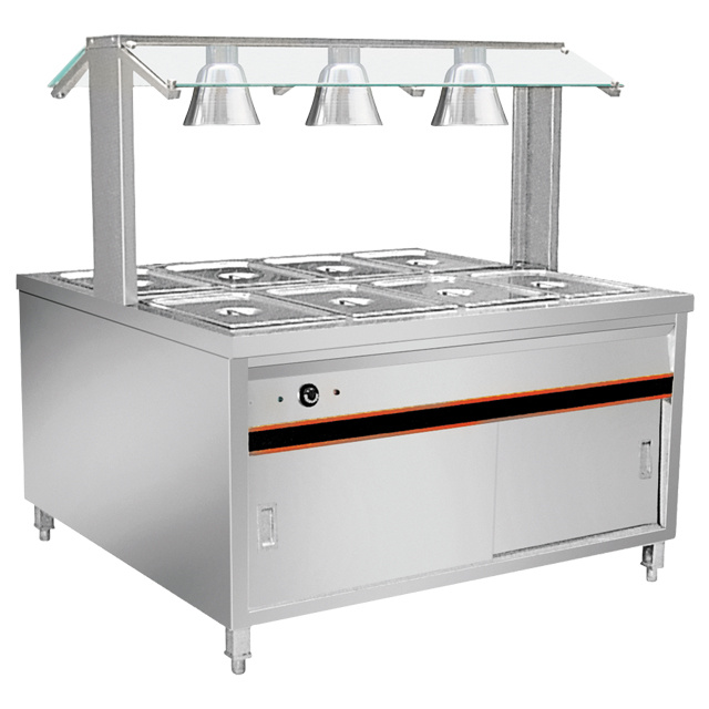 8 Pan Bain Marie With Cabinet & Heat Lamps BN-B07