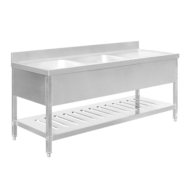Double Sink Bench With Right Table & Under Shelf  (Mould Made Top & Bowl) BN-S68 BN-S69