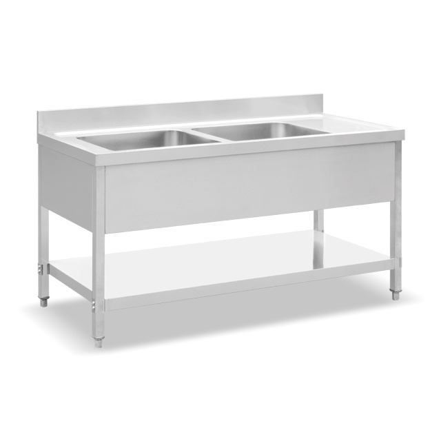 Double Sink Bench With Right Table & Under Shelf  (Mould Made Top & Bowl) BN-S64 BN-S65