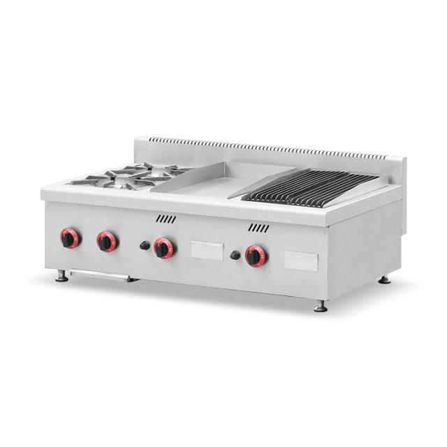 Counter Top Gas Range (2 Burners) with Griddle & Lava Rock Grill BN-2T-2